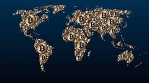 depositphotos 269392412 stock illustration world map of golden bitcoins