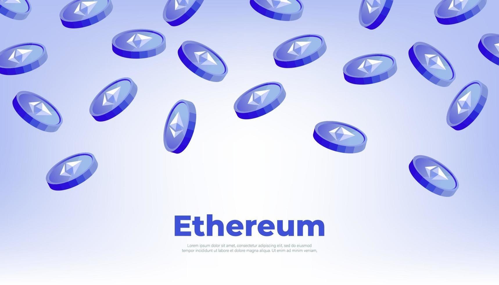 Ethereum Coins Falling From The Sky Eth Cryptocurrency Banner Vector