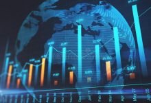 Global Financial Market Concept Forex Chart Indicators Digital World Map Background D Rendering 225423069