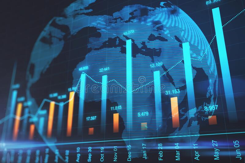 Global Financial Market Concept Forex Chart Indicators Digital World Map Background D Rendering 225423069